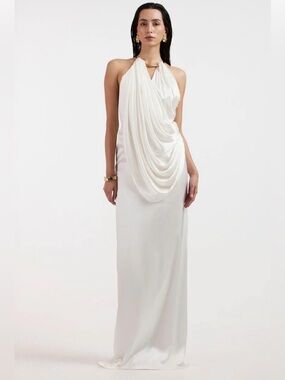 DEME BY GABRIELLA
Leona White Draped Gown